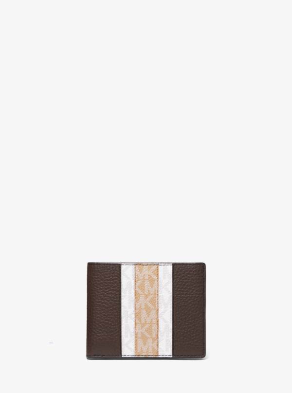 Panske Penazenky Michael Kors Hudson Logo Stripe Leather Slim Billfold Hnede - Doplnky Michael Kors Sleva | CUBAR-5742